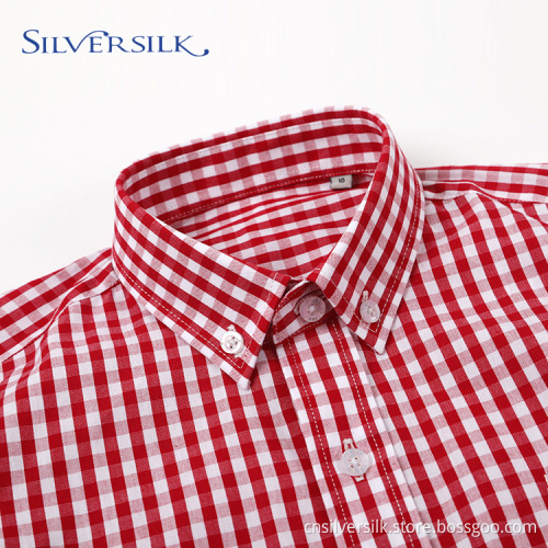 Red Plaid Casual Checked Boys Long Sleeve Shirts